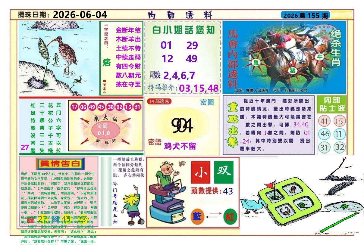 澳门内部透料A 第155期