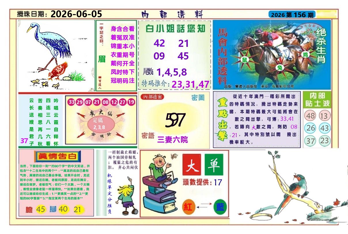 澳门内部透料A 第156期