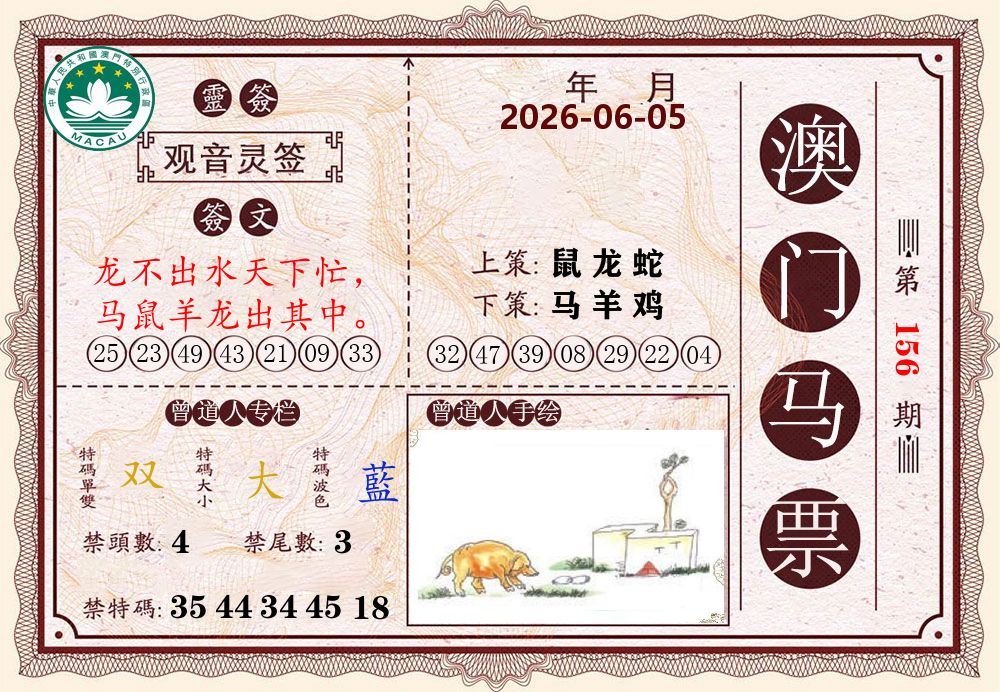 澳门马票 第156期