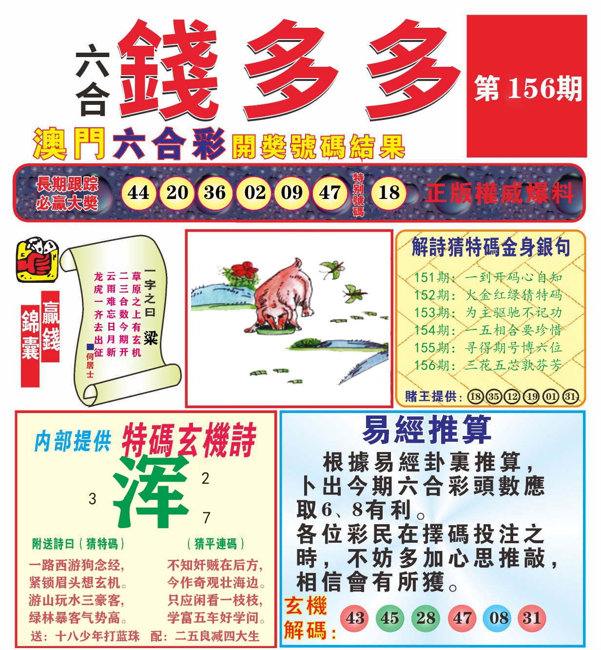 澳门钱多多B 第156期
