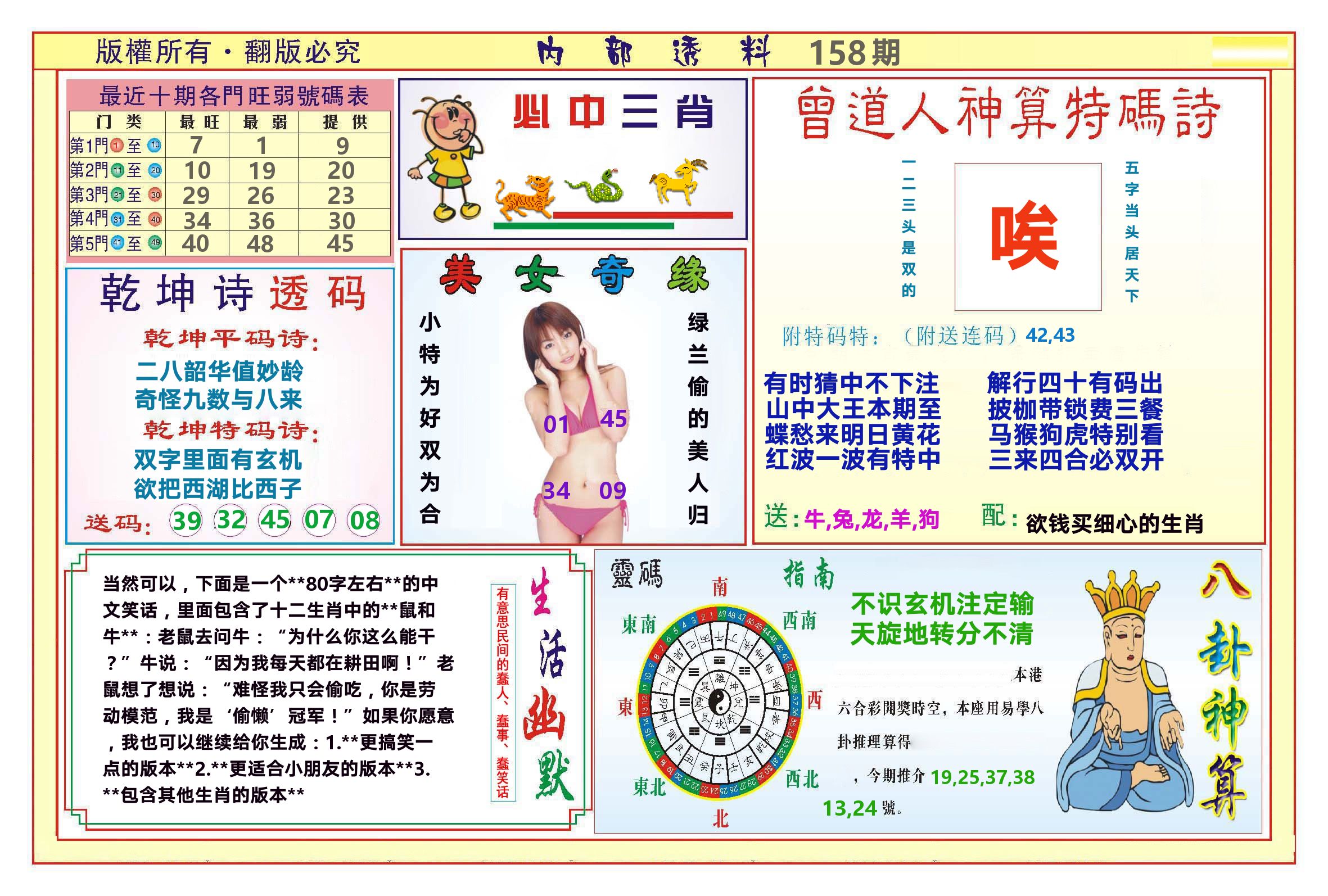 澳门内部透料B 第158期