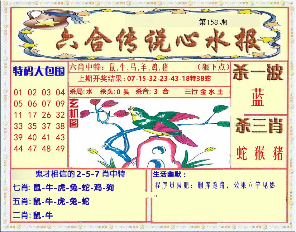六合传说心水报 第158期