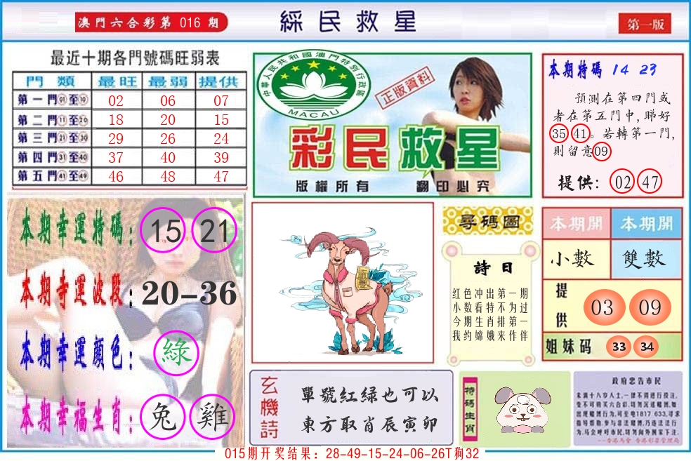 澳门彩民救星 第16期