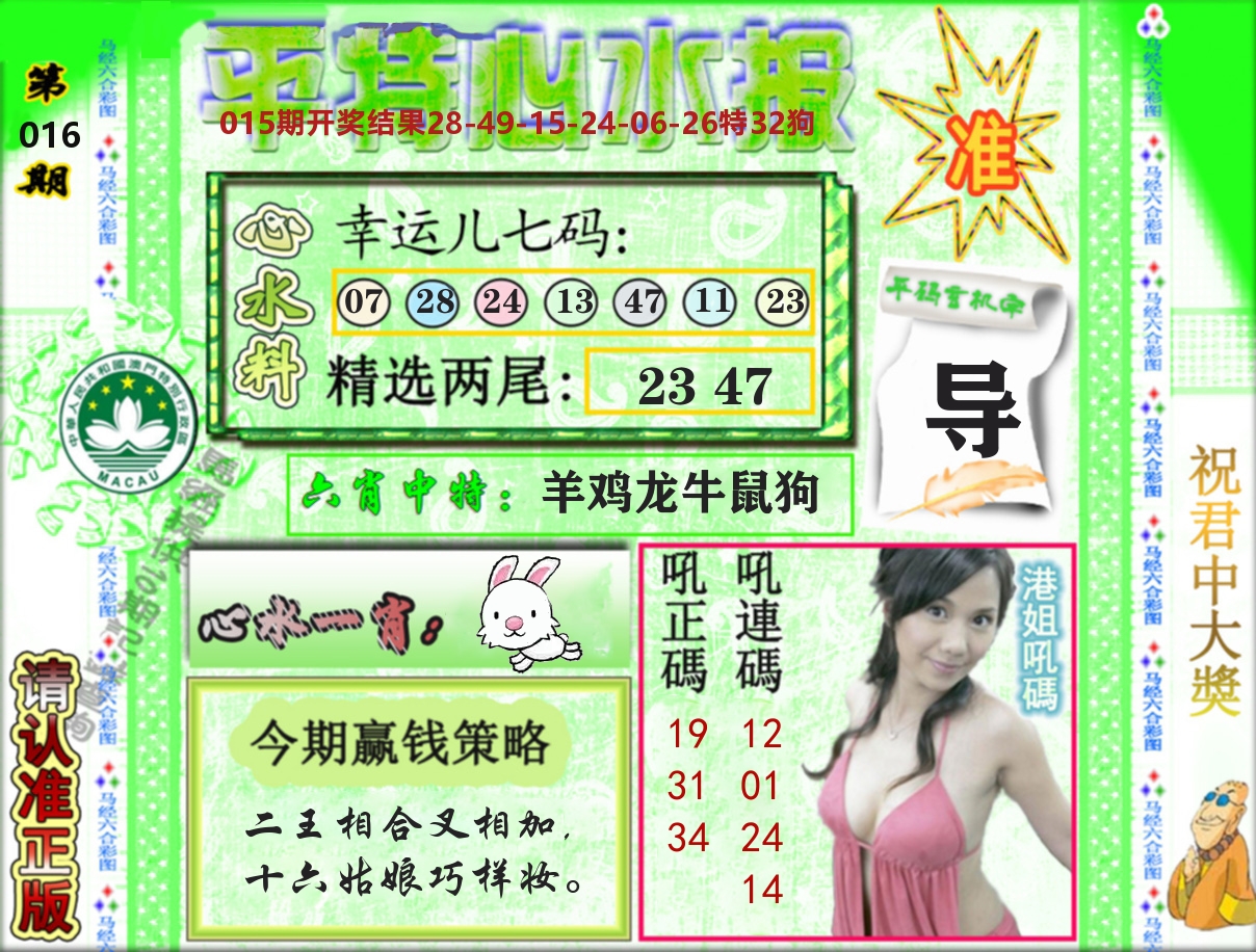 平特心水报 第16期