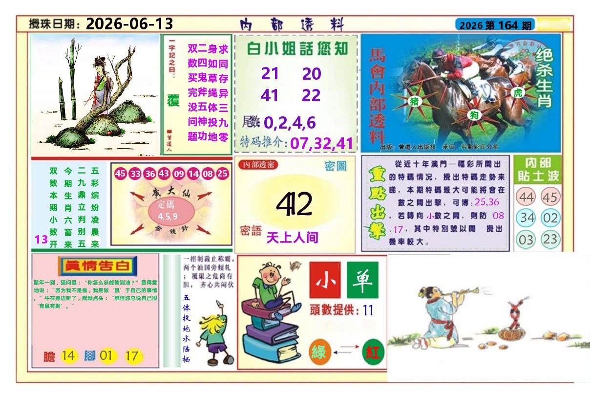 澳门内部透料A 第164期
