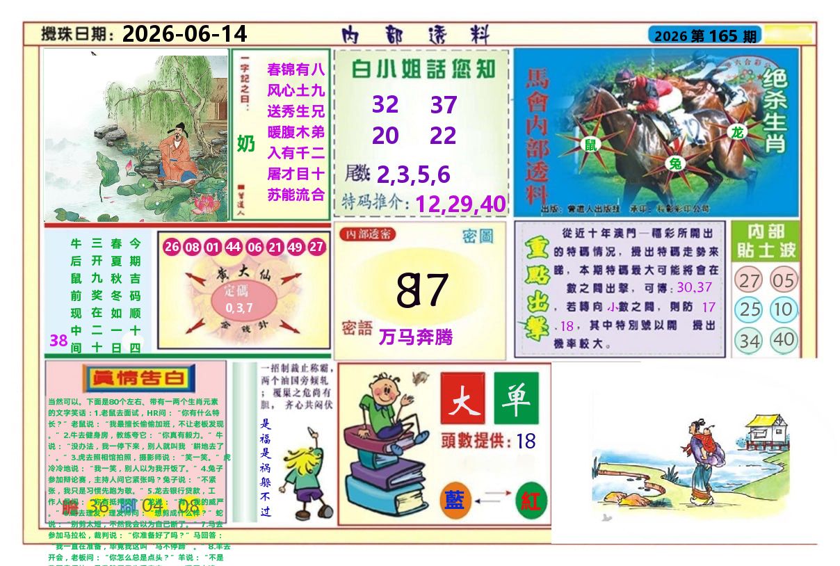 澳门内部透料A 第165期