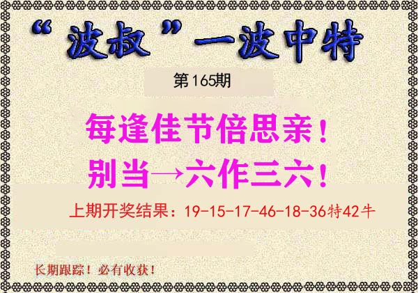 波叔中特 第165期