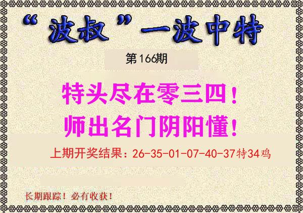 波叔中特 第166期
