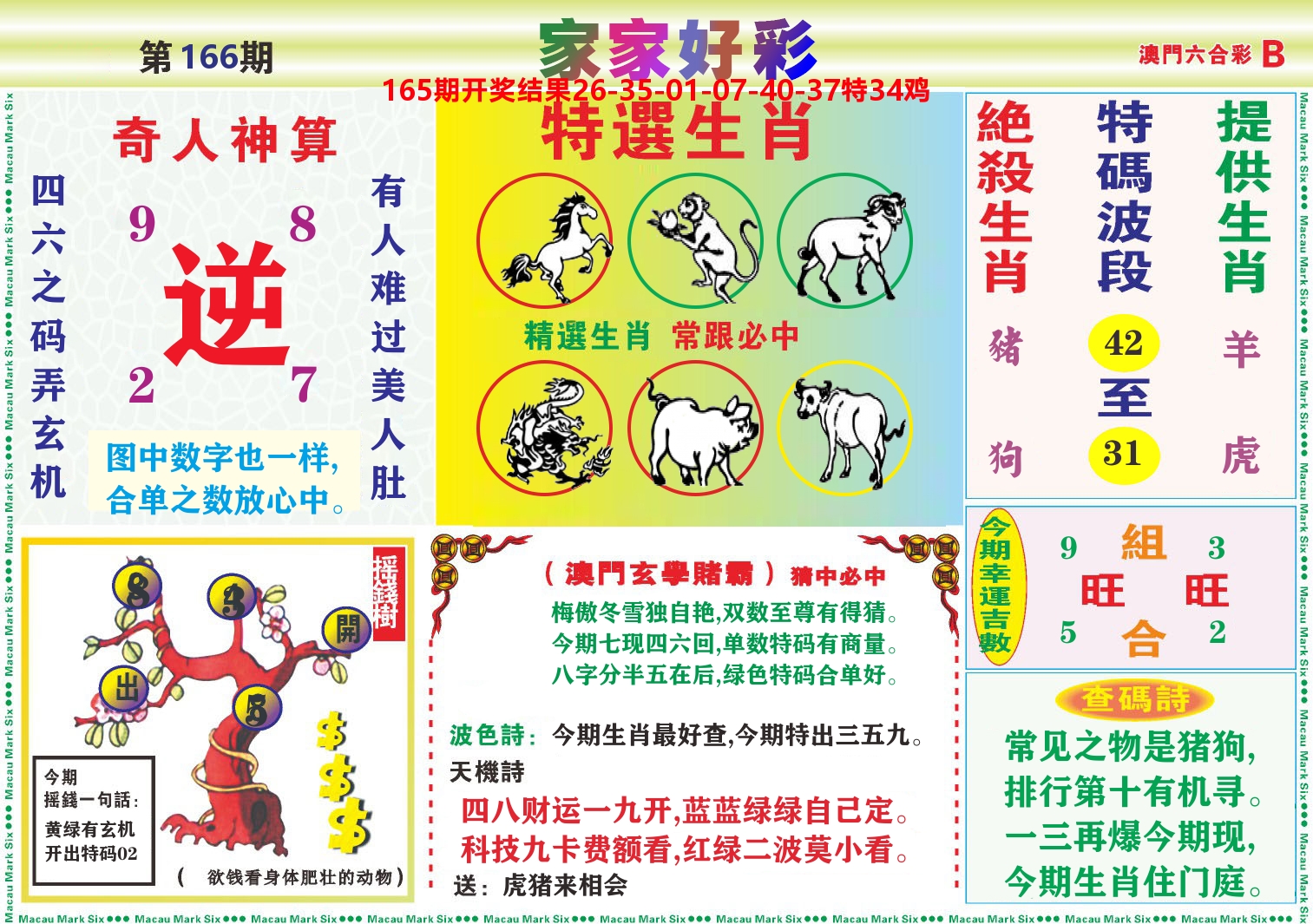 家家好彩B 第166期