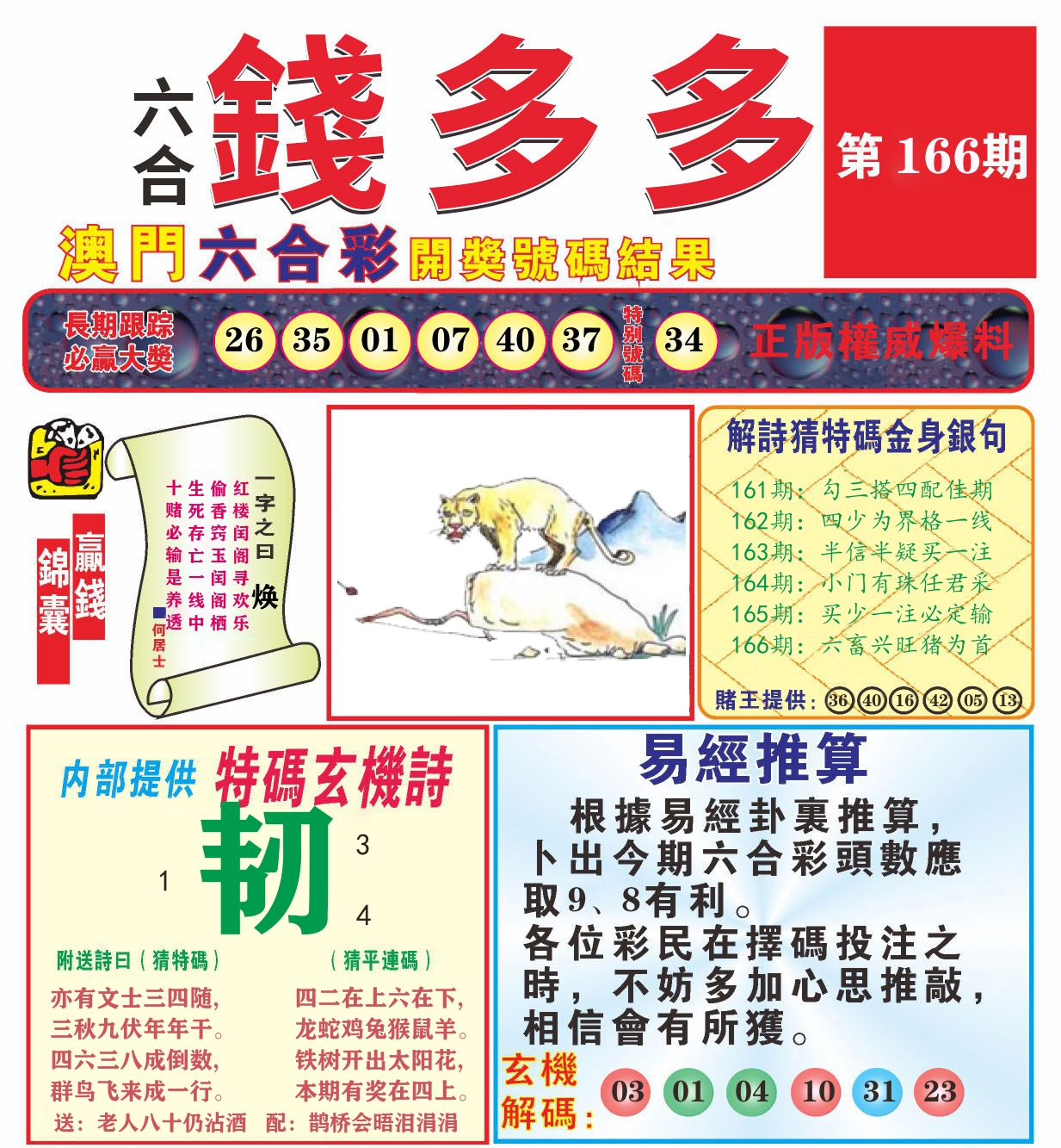 澳门钱多多B 第166期