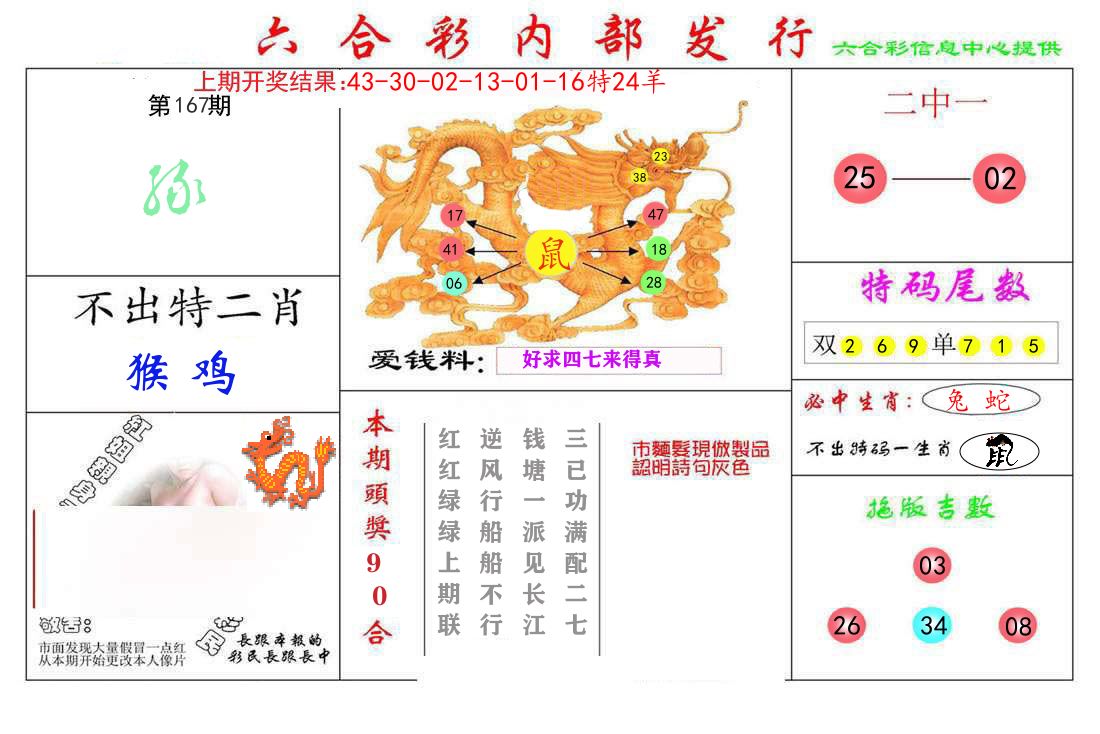 六合彩内部发行 第167期