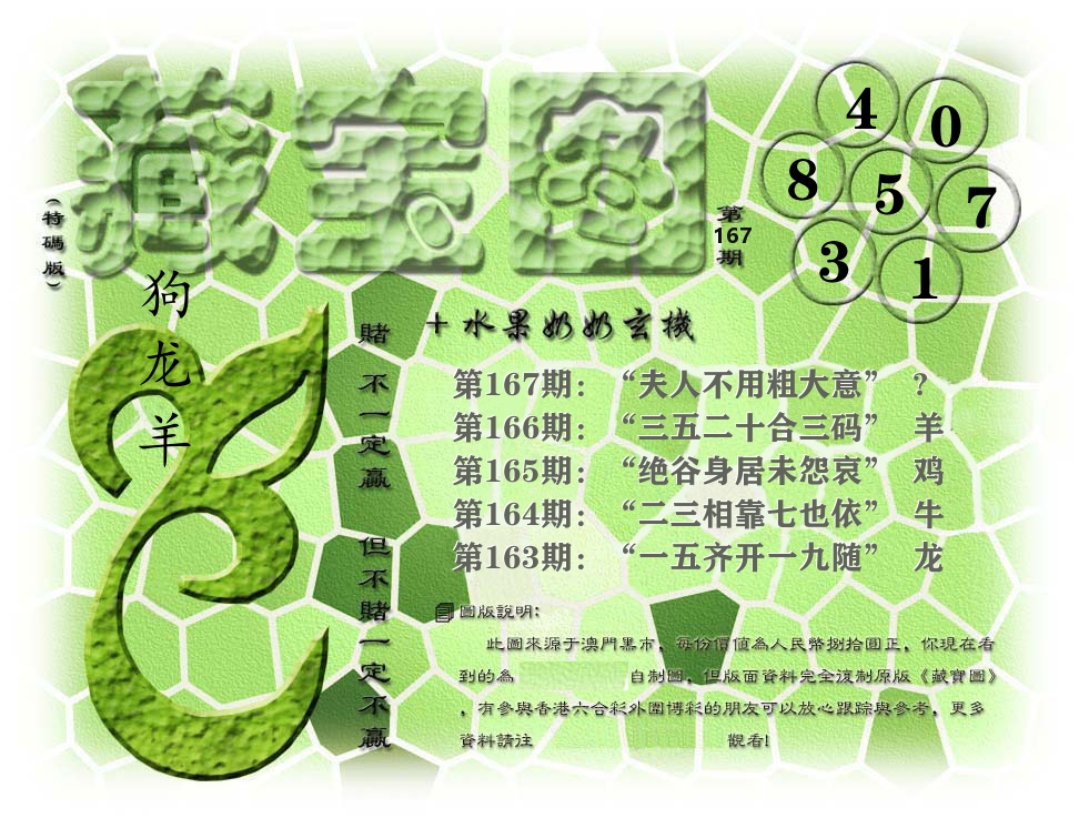 藏宝图奶奶玄机 第167期