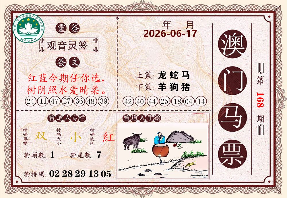 澳门马票 第168期