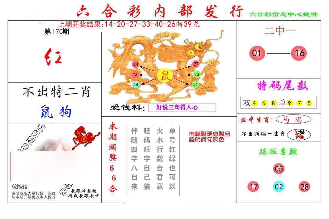 六合彩内部发行 第170期