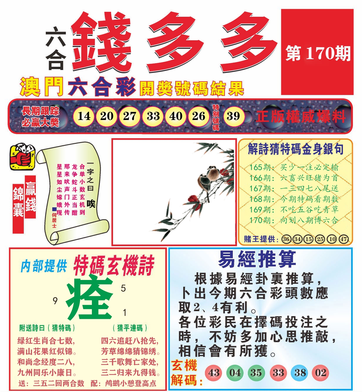 澳门钱多多B 第170期