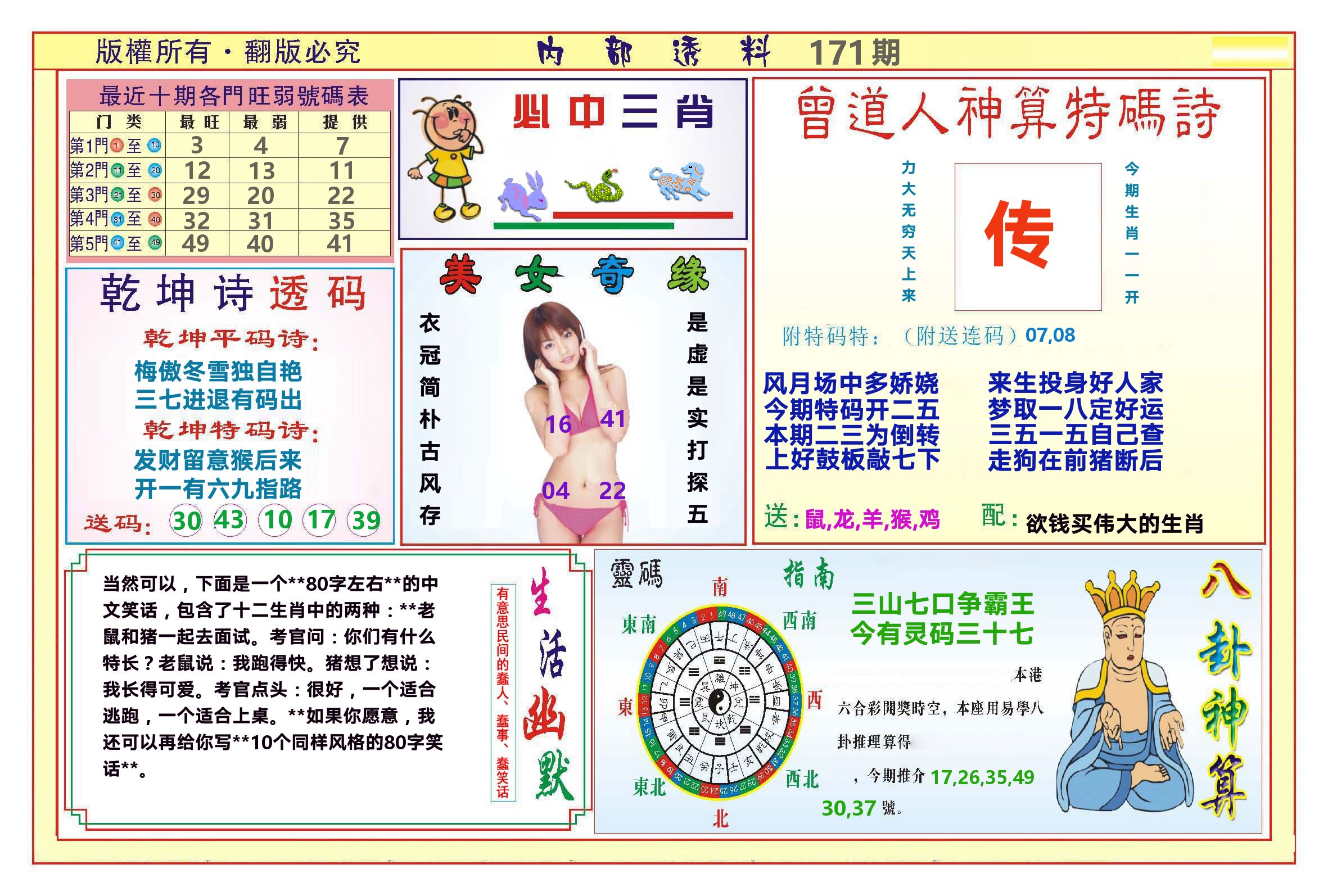 澳门内部透料B 第171期
