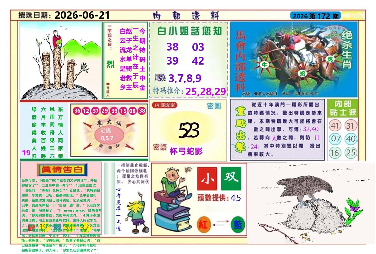 澳门内部透料A 第172期