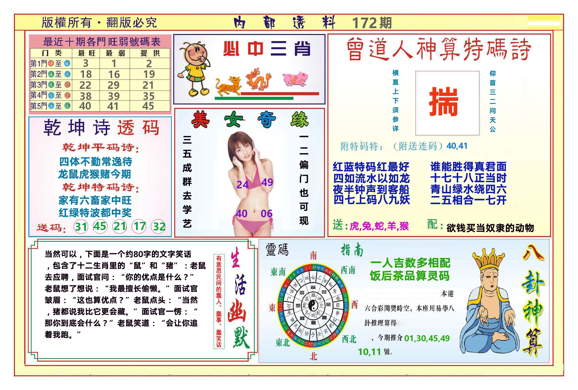 澳门内部透料B 第172期