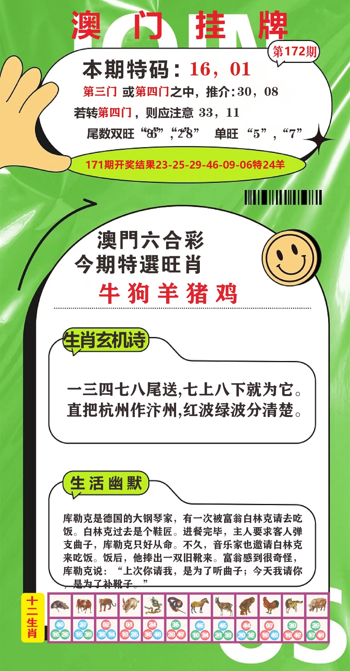 澳门赢天下B 第172期
