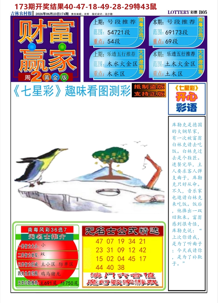 七星彩图A 第174期