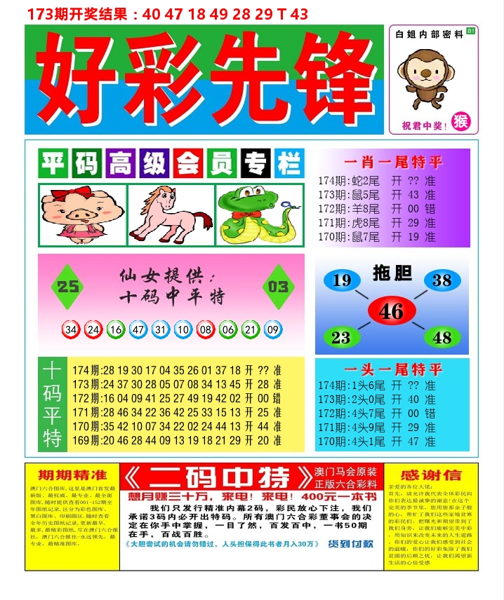 好彩先锋D 第174期