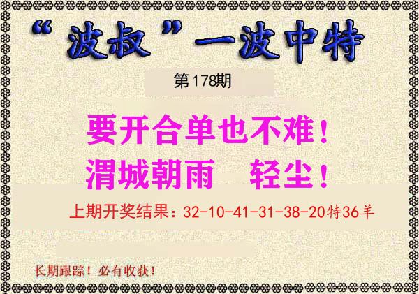 波叔中特 第178期