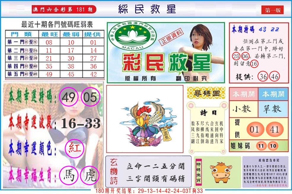 澳门彩民救星 第181期