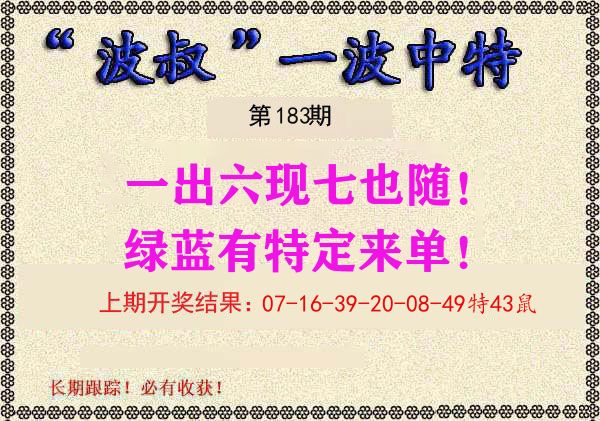 波叔中特 第183期