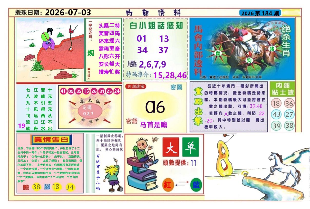 澳门内部透料A 第184期
