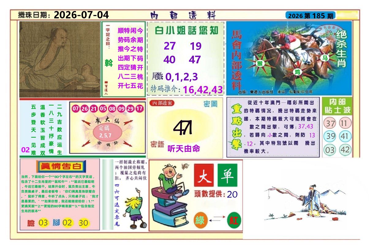 澳门内部透料A 第185期