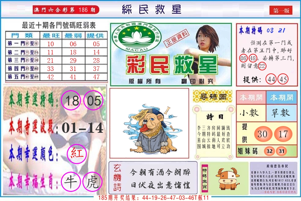 澳门彩民救星 第186期