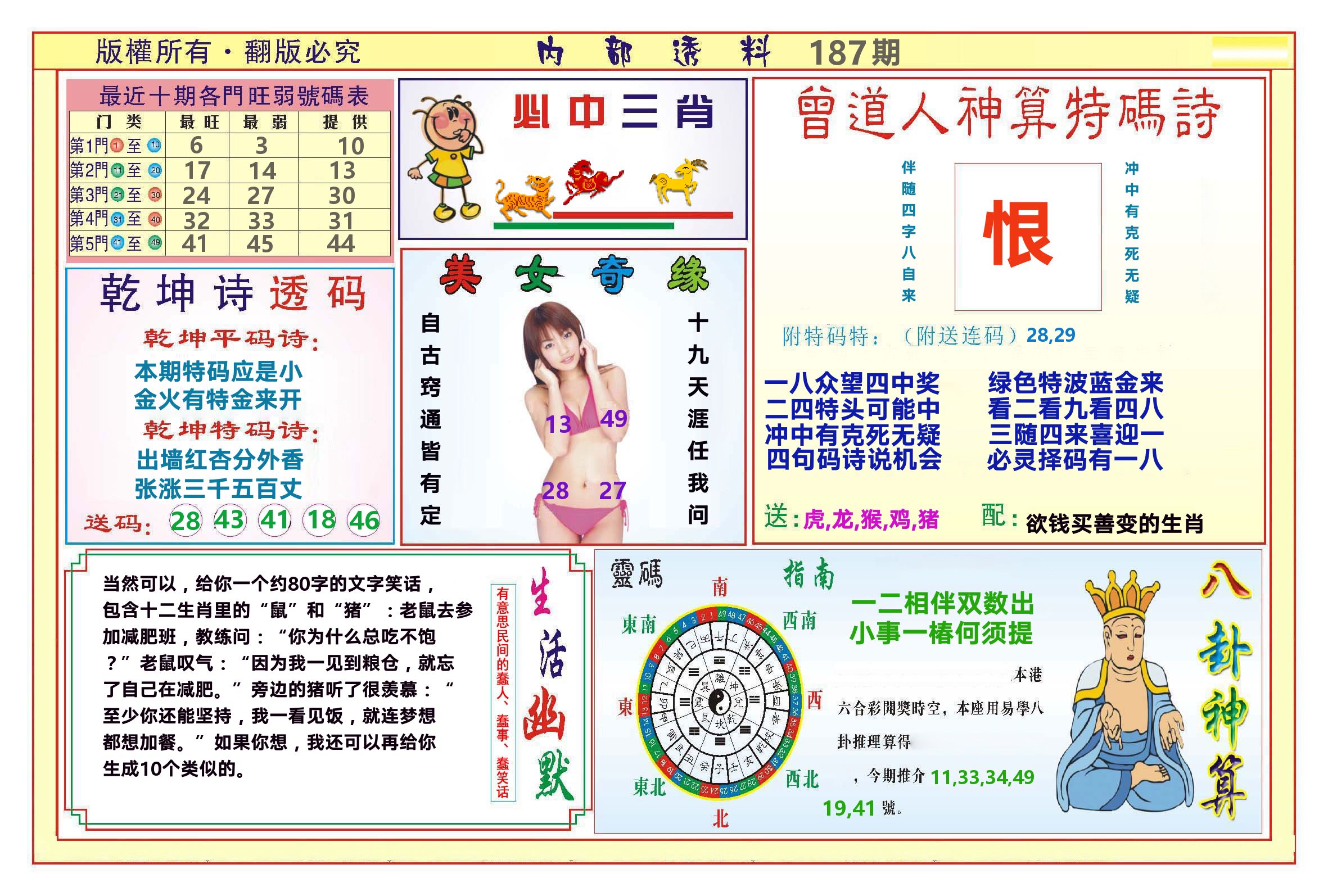 澳门内部透料B 第187期
