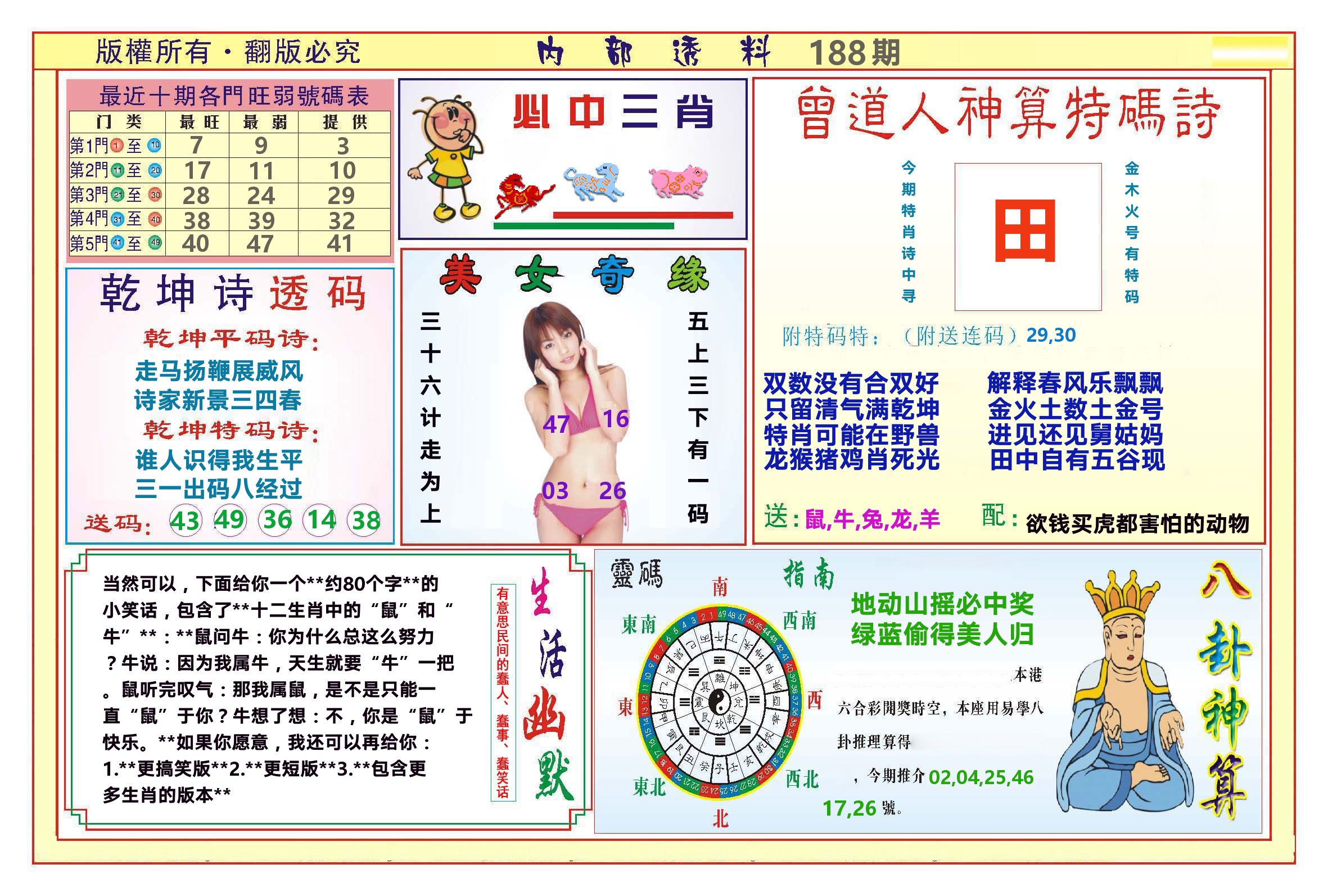 澳门内部透料B 第188期