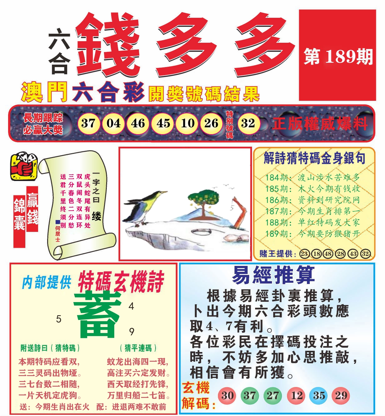 澳门钱多多B 第189期
