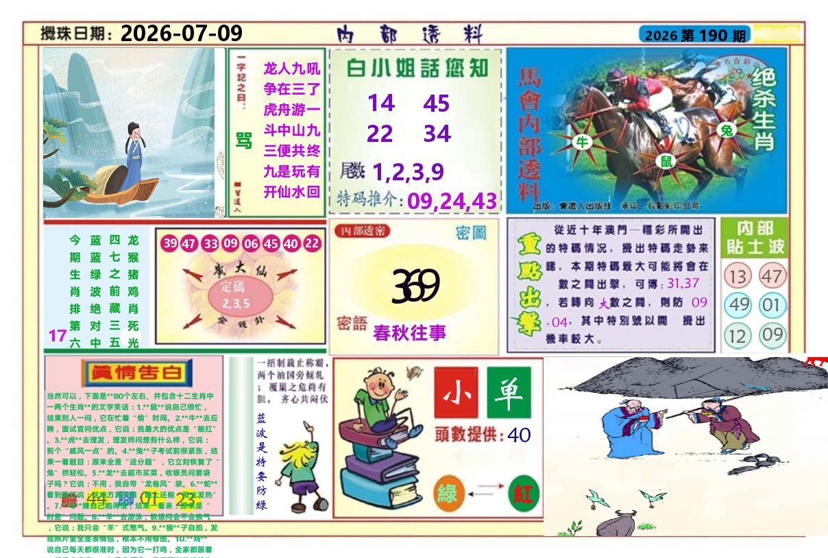 澳门内部透料A 第190期