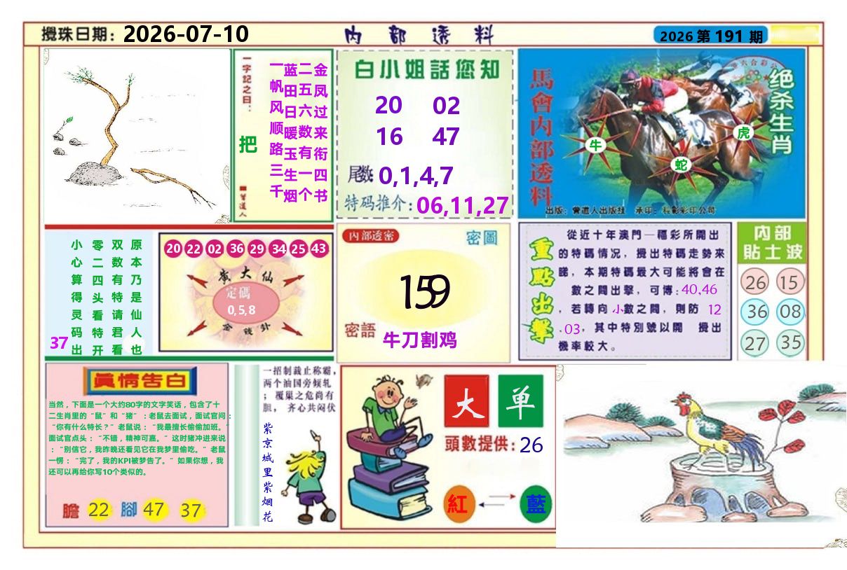 澳门内部透料A 第191期