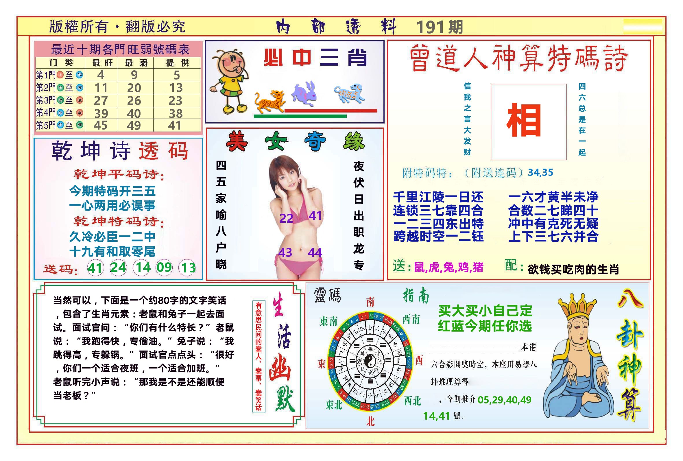 澳门内部透料B 第191期