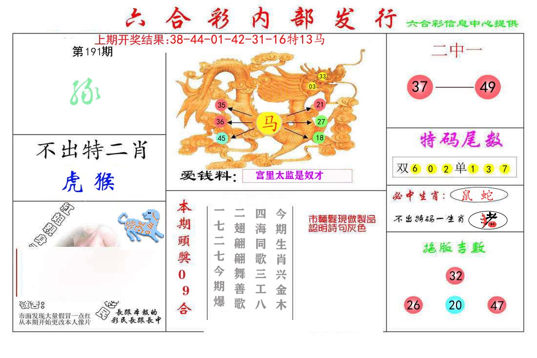 六合彩内部发行 第191期