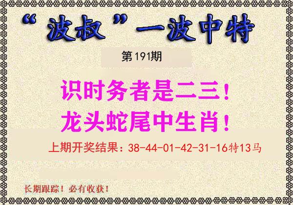 波叔中特 第191期