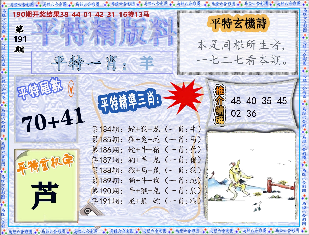 平特精版料 第191期