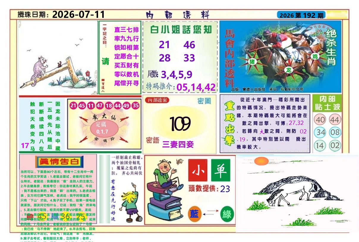 澳门内部透料A 第192期