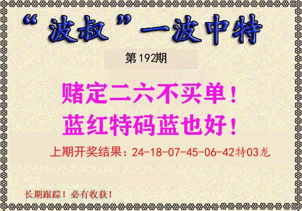 波叔中特 第192期