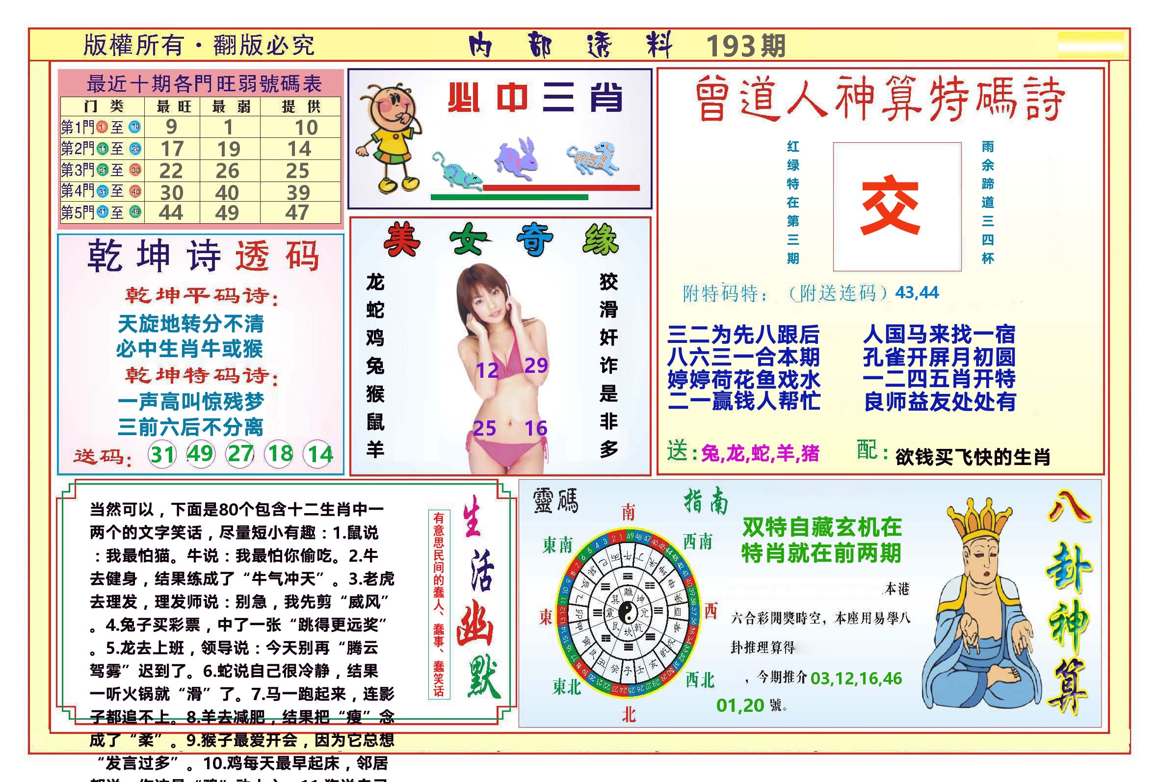 澳门内部透料B 第193期
