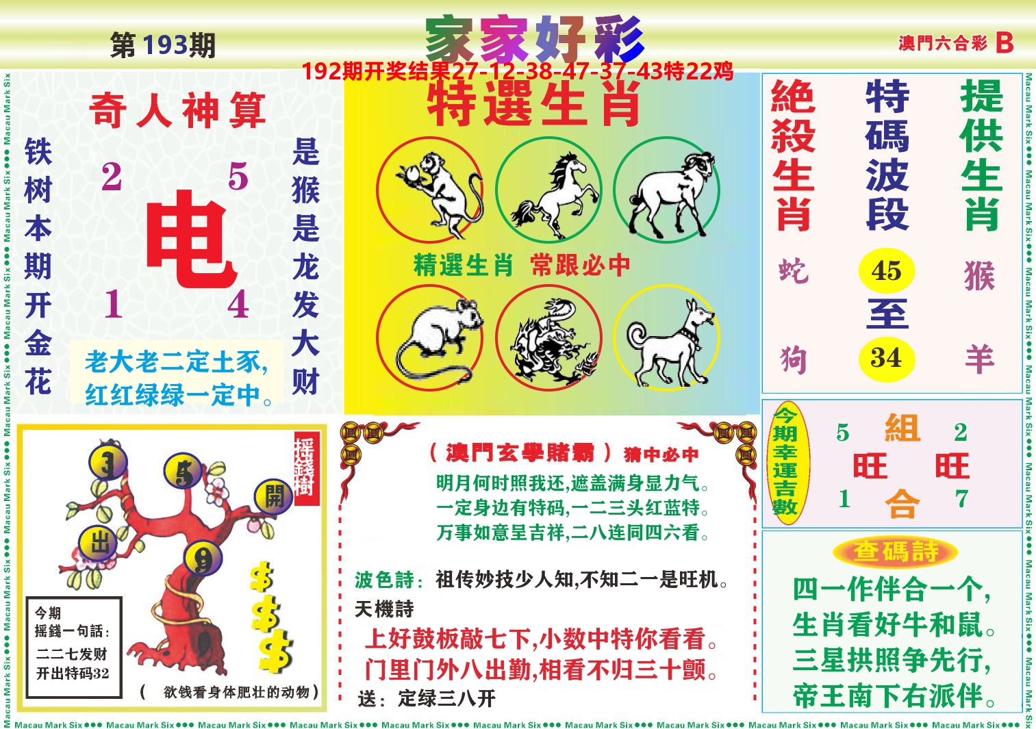 家家好彩B 第193期