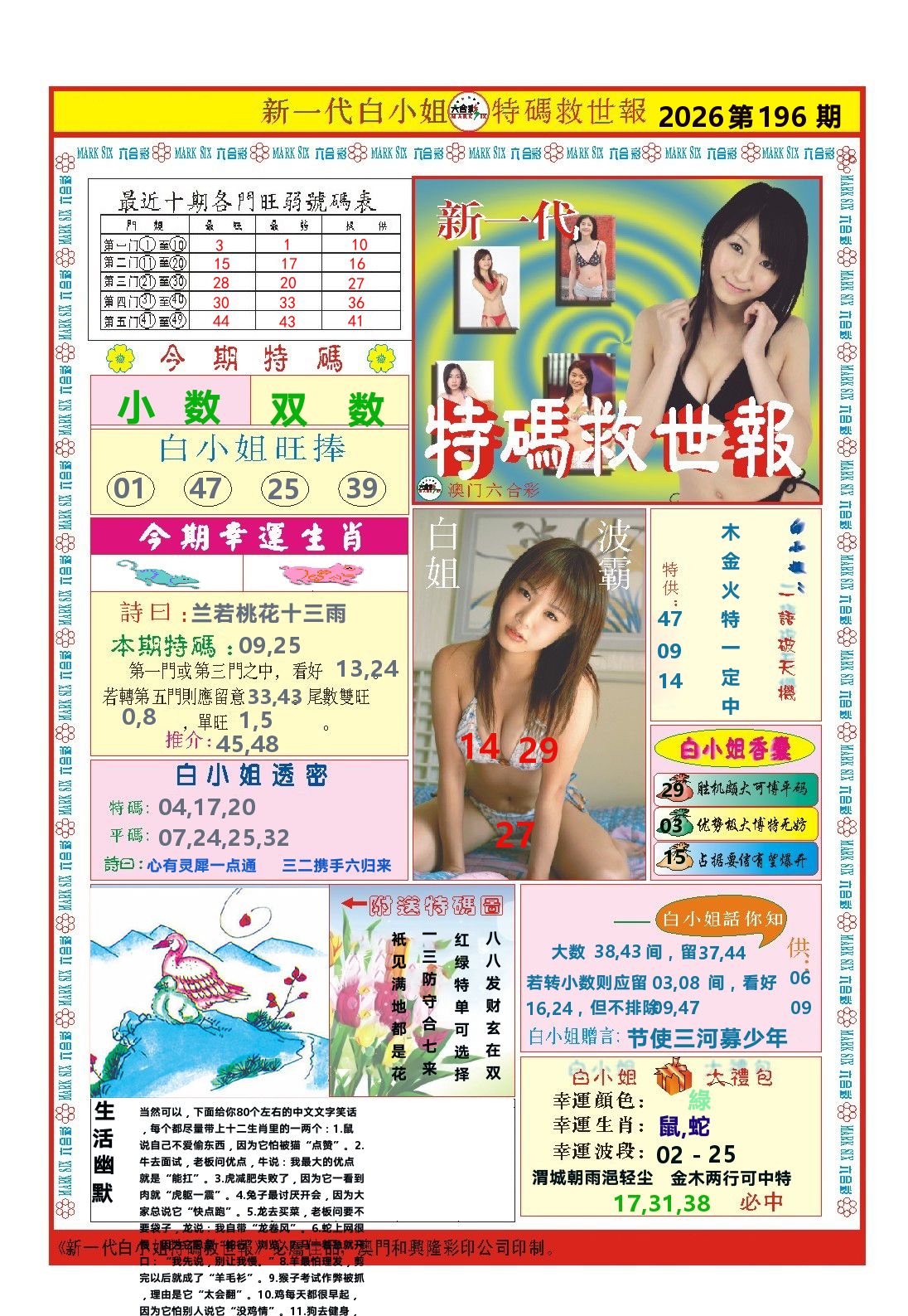 澳门特码救世报 第196期