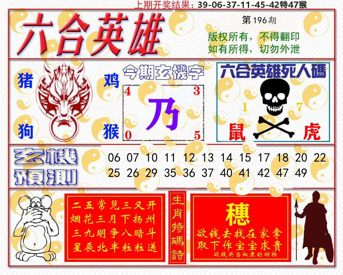 六合英雄 第196期