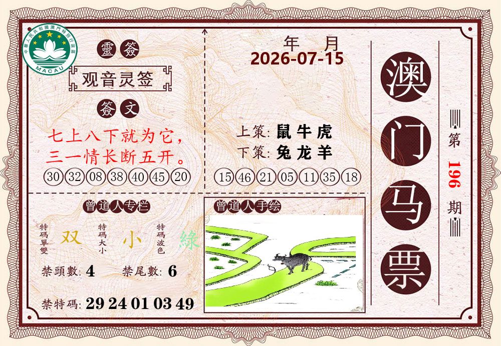 澳门马票 第196期