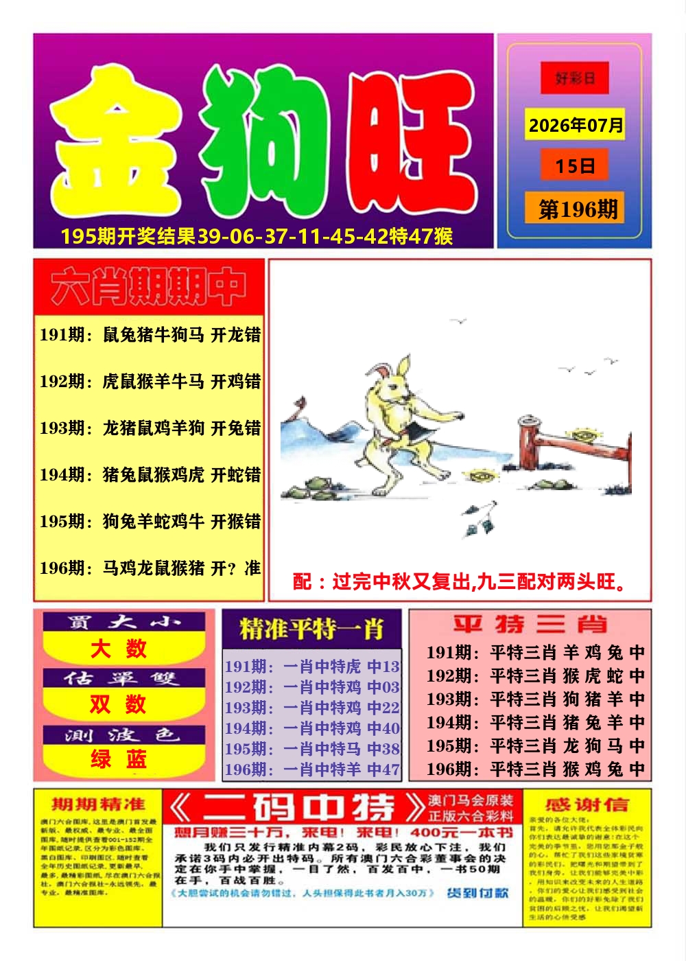 澳门金狗旺A 第196期
