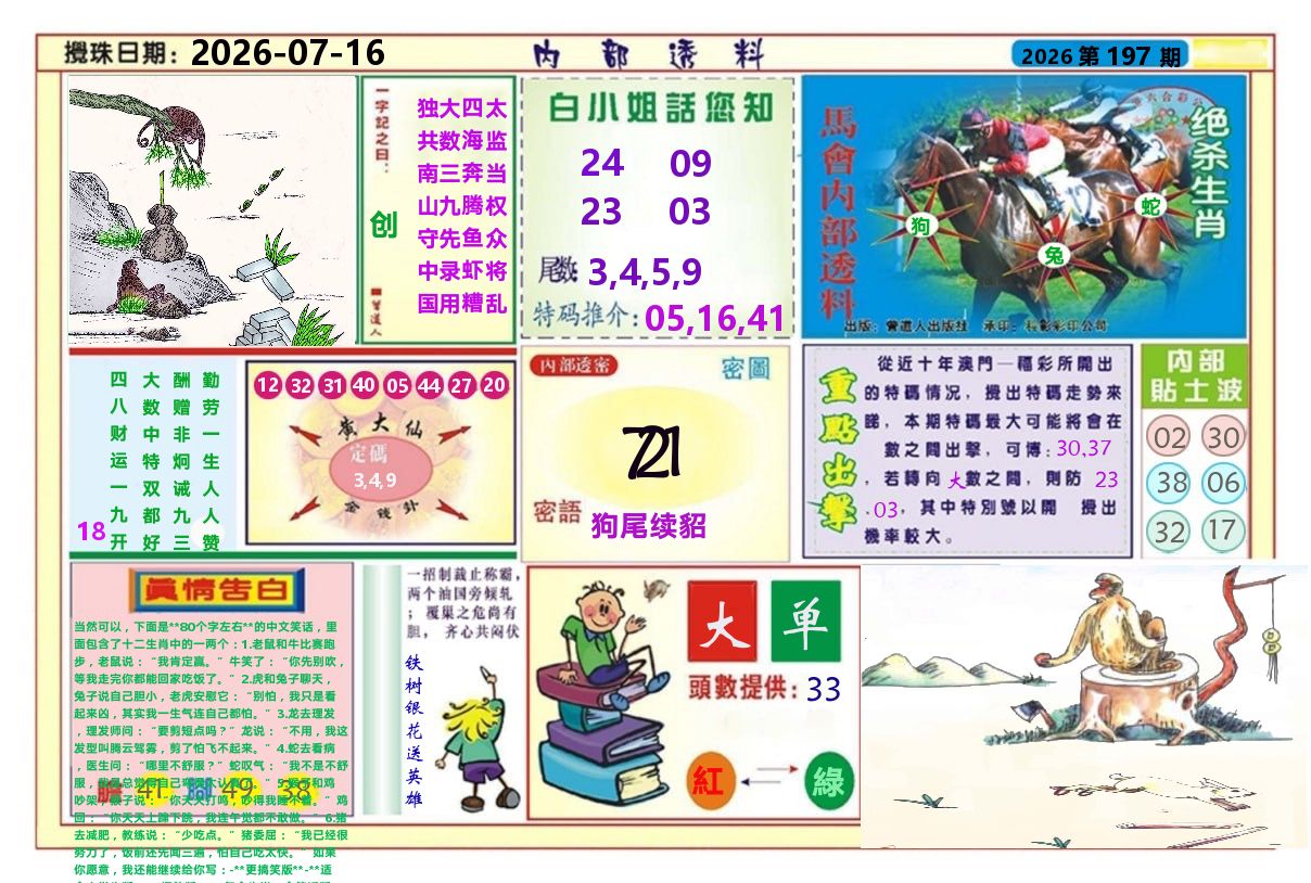 澳门内部透料A 第197期
