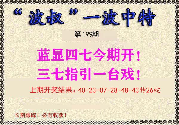 波叔中特 第199期